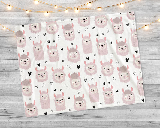 Cute lamas and hearts in Scandinavian style pattern with cute animals printed Minky Blanket