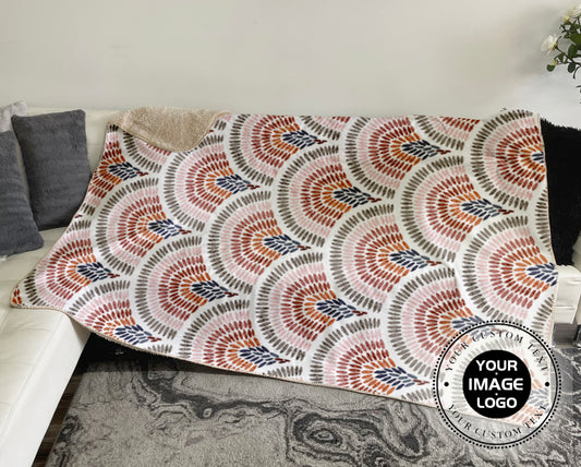 Bohemian wavy pattern. Seigaiha print in polka dot style. Grunge texture, Sherpa blanket