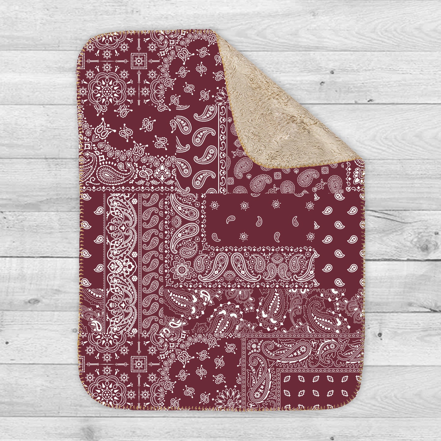 Bandana kerchief paisley fabric patchwork abstract Pattern Sherpa Blanket