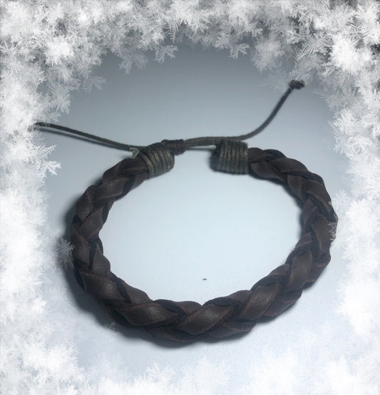 Handmade Brown Braided Leather Men's Pull Bracelet