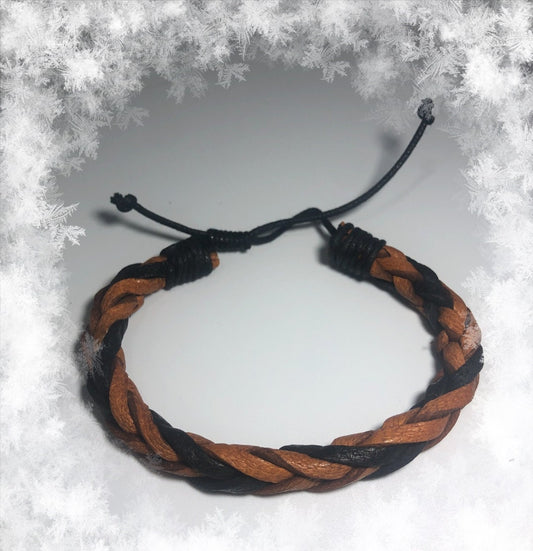 Handmade Black Brown Braided Leather Men's Bracelet