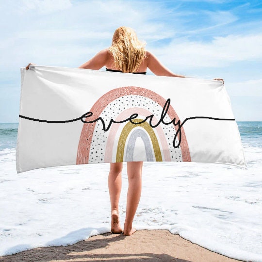 Personalized Round Rainbow Design Beach Towel Personalized Name Bath Towel Custom Pool Towel Beach Towel With Name Outside Birthday Vacation
