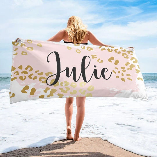 New Metallic Leopard Beach Towel Custom Pool Towel Beach Towel With Name Outside Birthday Vacation Gift