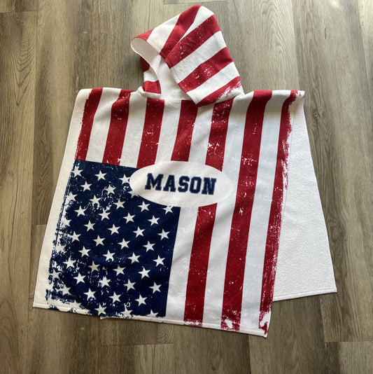 US Flag Kid’s Hooded Beach Poncho