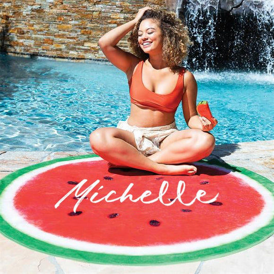 Personalized Round Watermelon Design Beach Towel, Personalized Beach Towel Personalized Name Bath Towel Custom Pool Towel Birthday Vacation