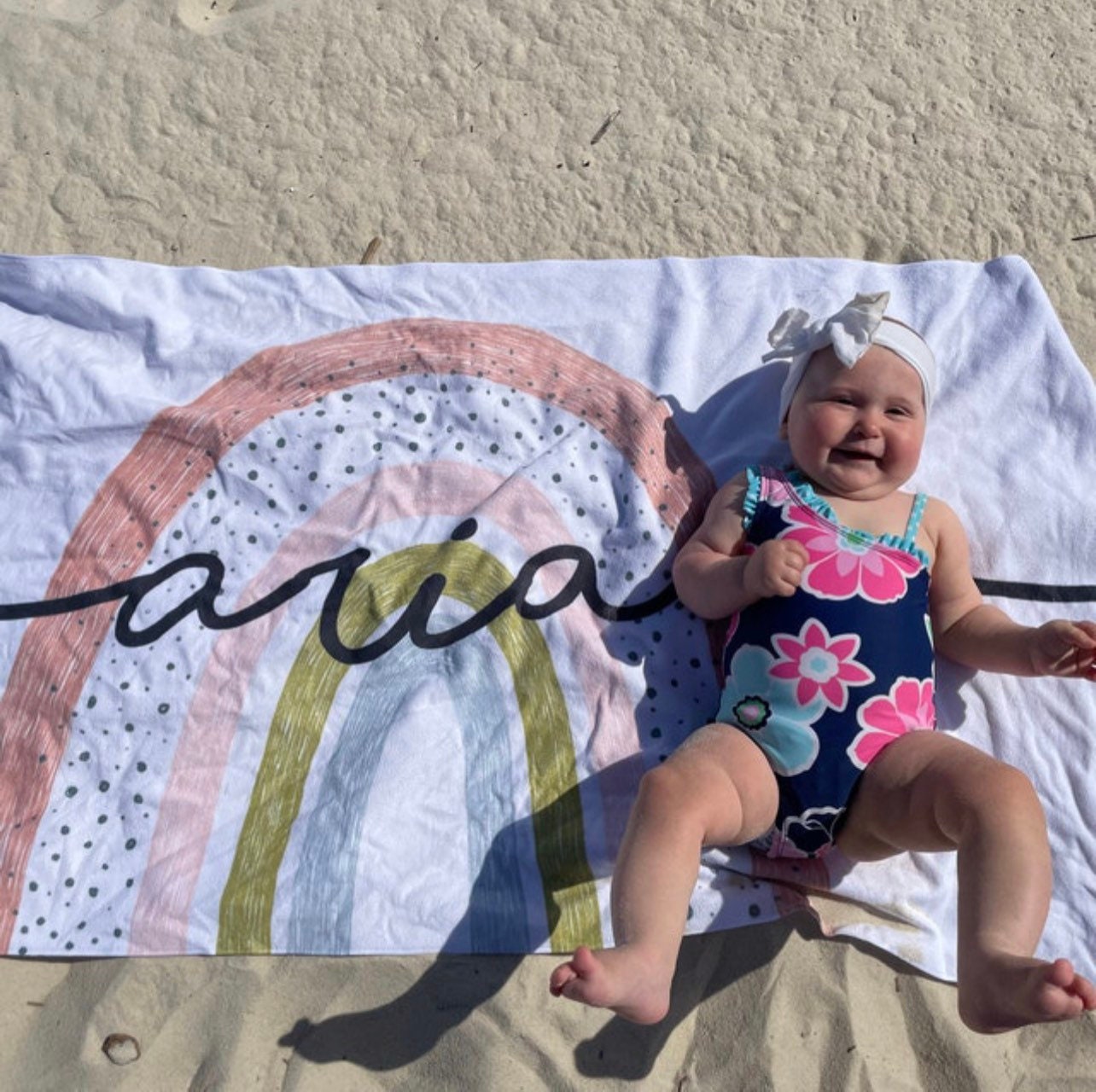Personalized Rainbow Design Beach Towel Personalized Name Bath Towel Custom Pool Towel Beach Towel With Name Outside Birthday Vacation Gift