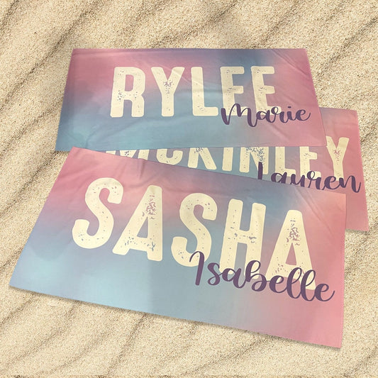 Tie Dye Bold Font Style Personalized Beach Towel Personalized Name Bath Towel Custom Pool Towel Beach Towel With Name Outside Birthday Gift