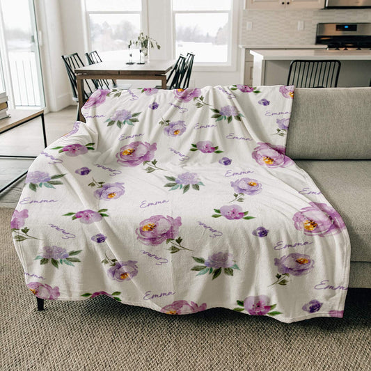 Water Paint flowers Name blanket, Personalized blanket with Name, Custom blanket gift, Personalized gift, Birthday Gift, Baby blanket