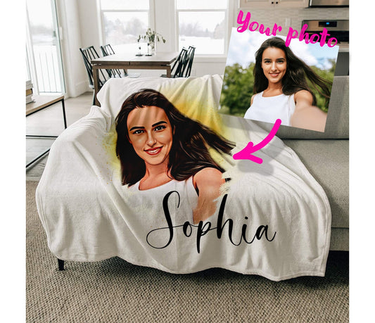 Portrait Photo Blanket Personalized With A Photo, Comfy Picture Blanket Also Great For Picnics And Beach. Photo Blanket Customized Gift
