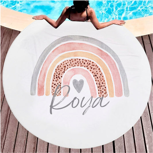 Personalized Round Rainbow Round Beach Towel, Personalized Beach Towel Personalized Name Bath Towel Custom Pool Towel Birthday Vacation Gift