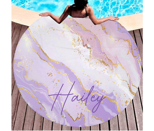 Personalized Round Gradient Style Print And Glitter Beach Towel, Custom Pool Towel Beach Towel With Name Outside Birthday Vacation