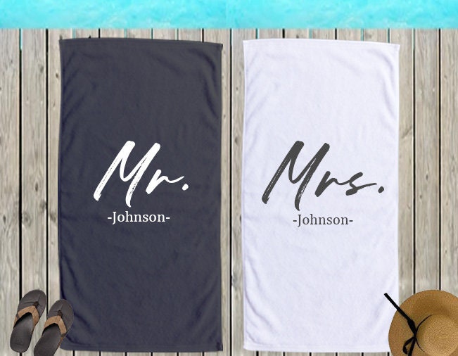 1pcs New Design - Mr or Mrs Beach Personalized Beach Towels, Honeymoon Gift, His and Hers Newlywed Gift, Personalized Wedding Gift