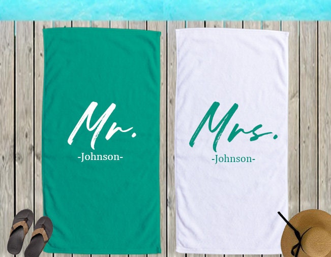 1pcs New Design - Mr or Mrs Beach Personalized Beach Towels, Honeymoon Gift, His and Hers Newlywed Gift, Personalized Wedding Gift