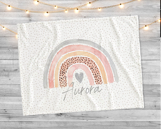Watercolor Paint Rainbow with personalize name blanket, Minky or Sherpa custom blanket, Baby blanket, birthday gift idea