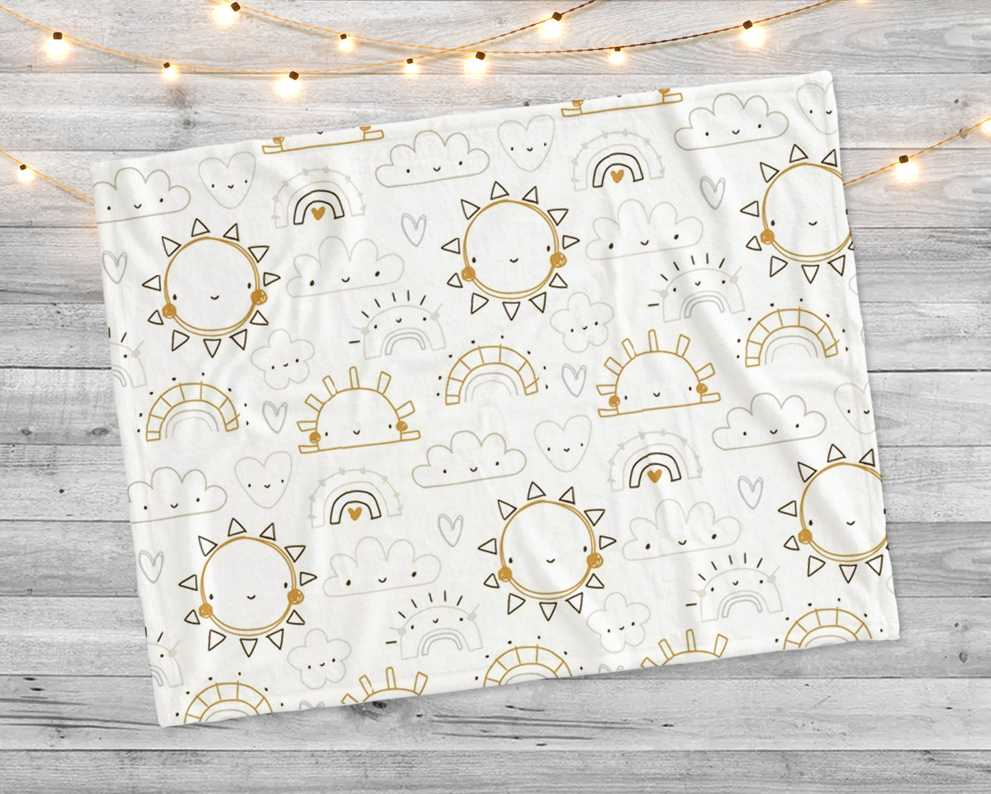 New hand-drawn childish Sun and Cloud pattern design blanket