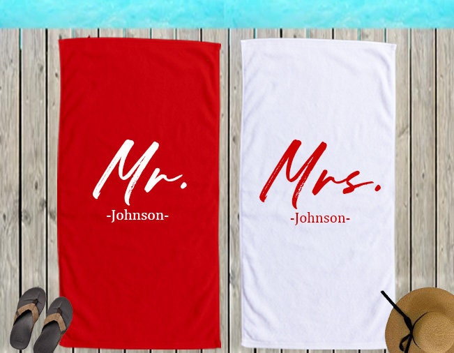 New Design - Mr or Mrs Beach Personalized Beach Towels, Honeymoon Gift, His and Hers Newlywed Gift, Personalized Wedding Gift