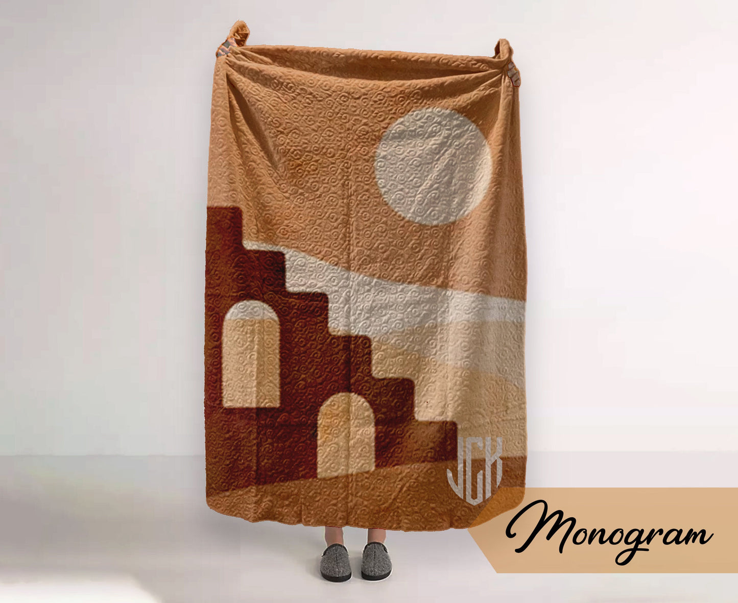 Monogram Quilted Blanket Full Size 60” x 80” pattern in vintage rustic style