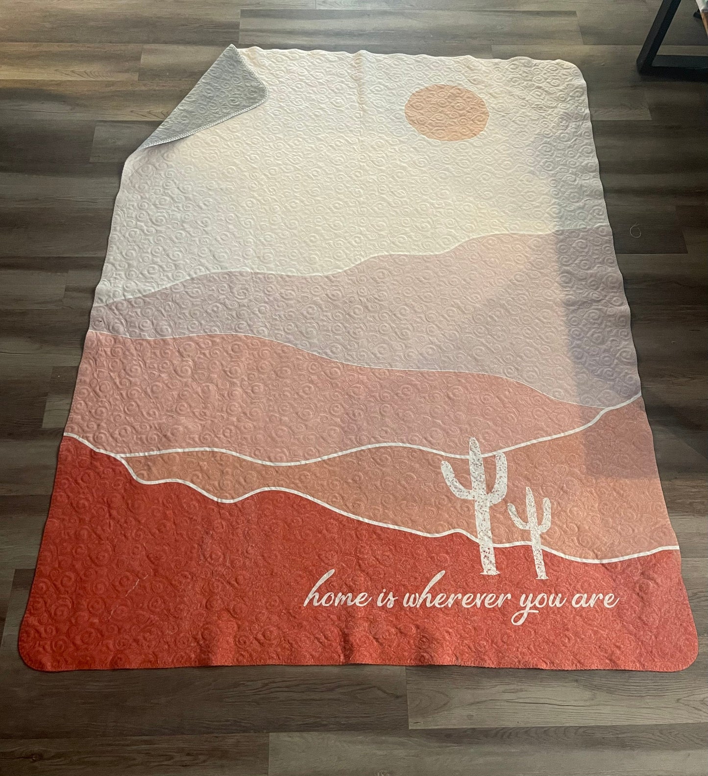 Personalized Quilted Blanket Cactus Landscape Art , Boho Scenery Wall Art , Mountains Landscape Indian quilted blanket