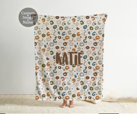 Personalized Retro style Multi Leopard in vintage rustic style blanket with Name, Custom blanket gift, Birthday Anniversary Gift