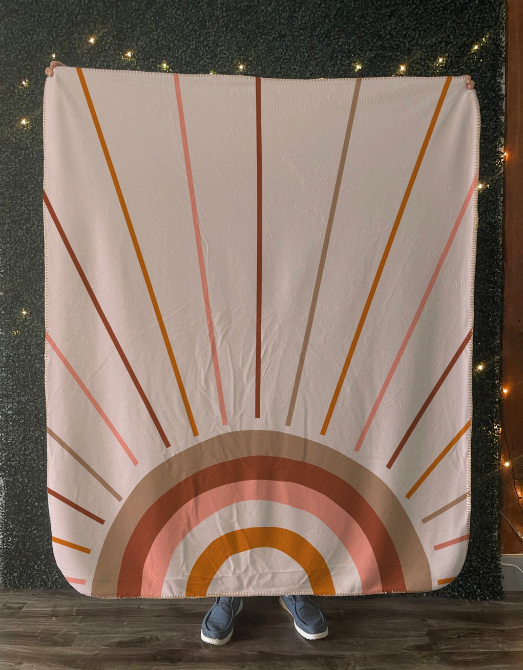 Boho magic rainbow sun and rays background Trendy abstract geometric solar shape backdrop Blanket, Sherpa Blanket