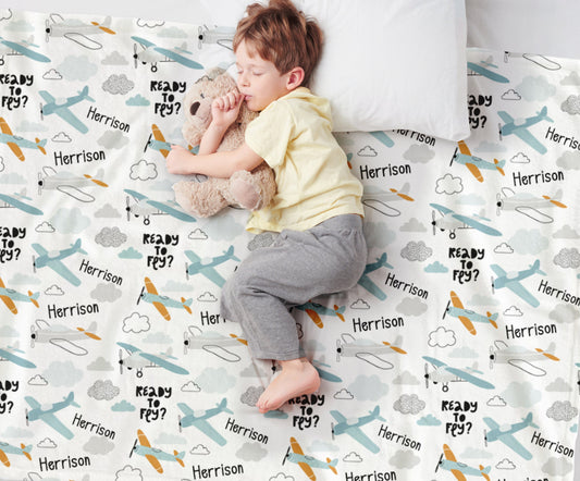Airplane Personalize blanket, Minky or Sherpa custom blanket, Baby blanket, Kids Blanket, birthday gift idea