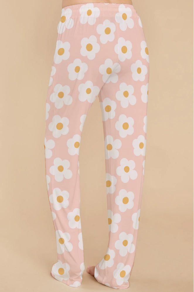 Naive floral boho pattern with white daisies on a peach background in doodle style. Сute contemporary minimalistic trendy boho background design Pajama pants