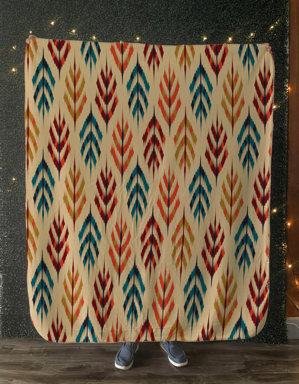 Ethnic leaf pattern in tribal, folk embroidery, and Mexican style. Aztec geometric art ornament print Sherpa