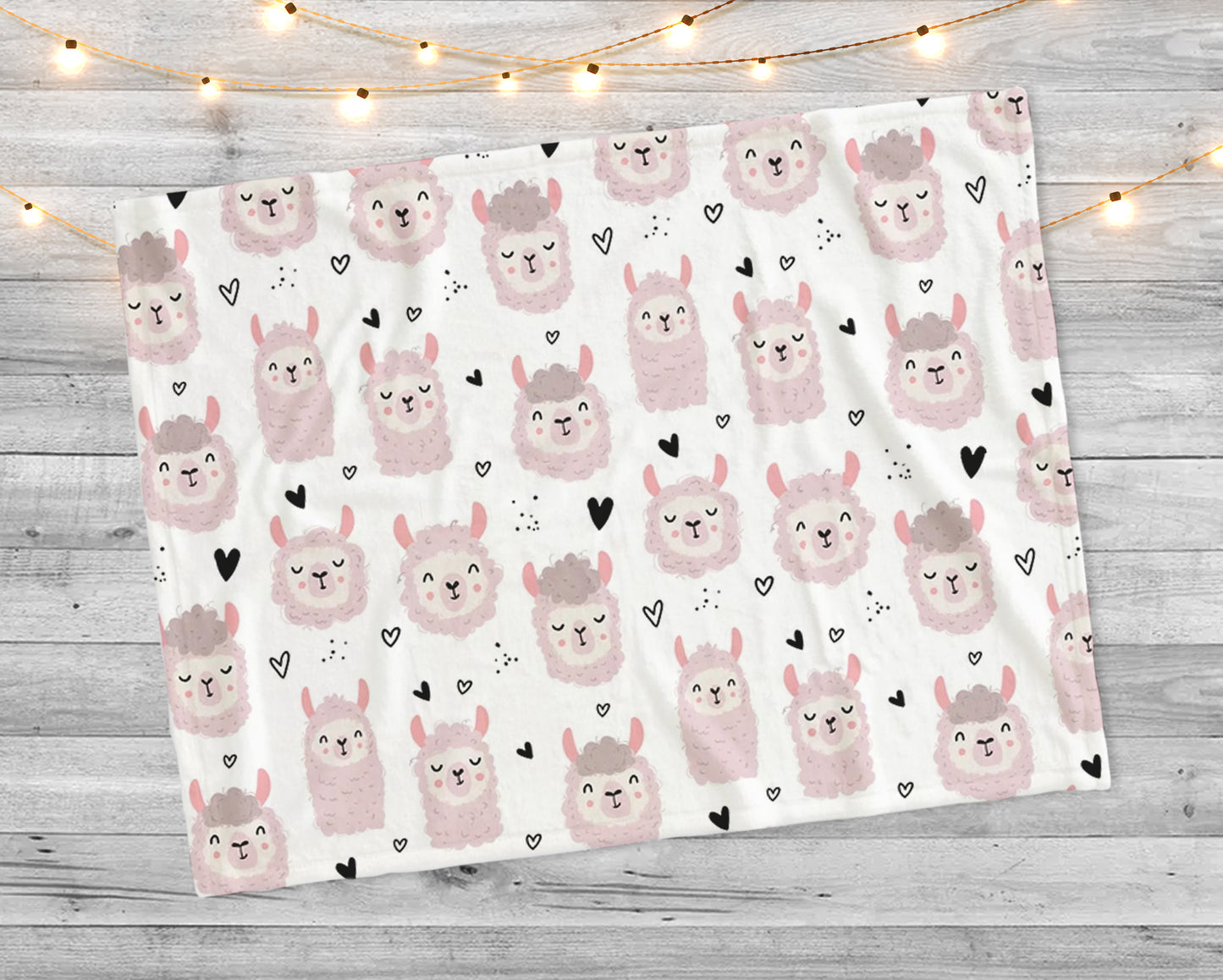 Cute lamas and hearts in Scandinavian style pattern with cute animals printed Minky Blanket