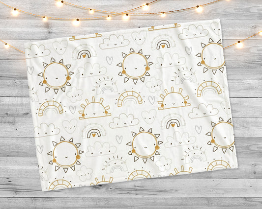Cute smiling sun on white background. Cute simple print Cute simple print. Minky Blanket