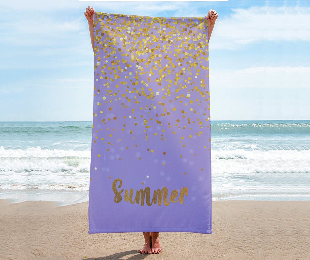 Sparkling Gold Name Personalized Beach Towel Personalized Name Bath Towel Custom Pool Towel Beach Towel With Name Birthday Vacation Gift