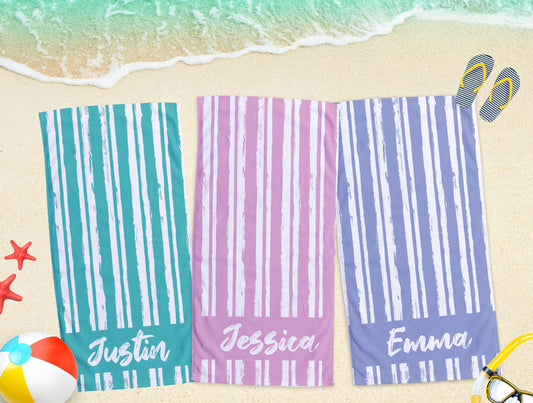 Script Line Style Personalized Beach Towel Personalized Name Bath Towel Custom Pool Towel Beach Towel With Name Outside Birthday Gift