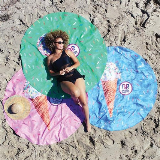 Round Ice Cram Design Round Personalized Plush Velour Beach Towel