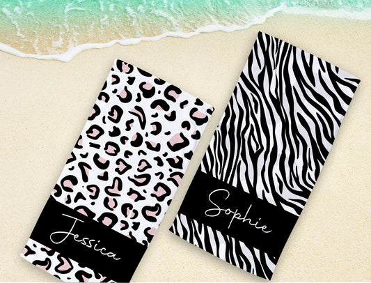 New Animal Print Style Personalized Beach Towel Personalized Name Bath Towel Custom Pool Towel Beach Towel With Name Outside Birthday Gift