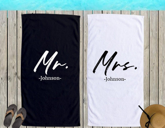 New Design - Mr or Mrs Beach Personalized Beach Towels, Honeymoon Gift, His and Hers Newlywed Gift, Personalized Wedding Gift