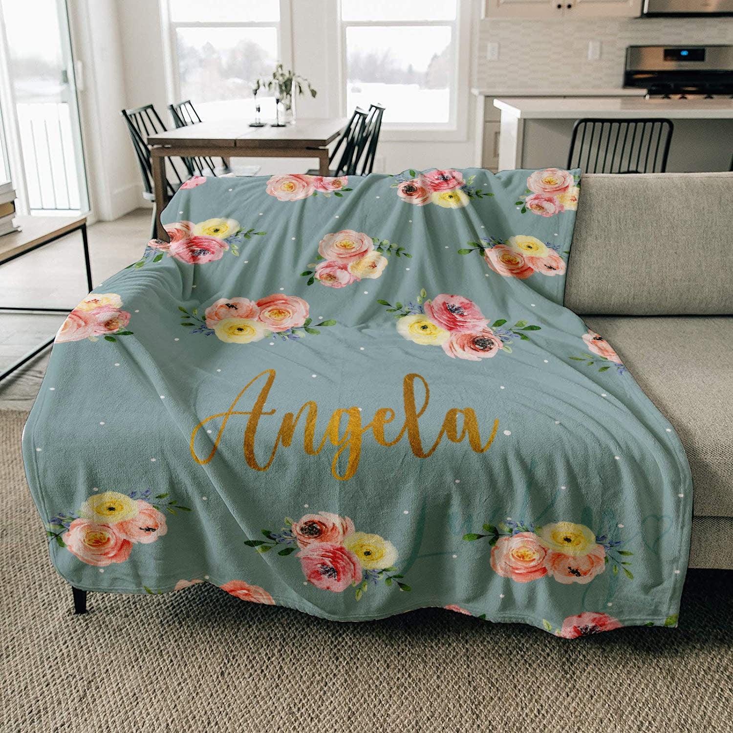 Personalized Checker Blanket Personalized Floral Name 