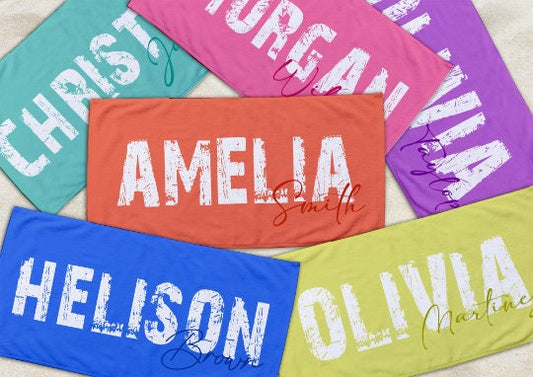 Scripty Style Personalized Beach Towel Personalized Name Bath Towel Custom Pool Towel Beach Towel With Name Outside Birthday Vacation Gift