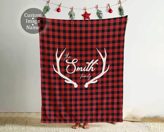 Custom Winter Design Last Name Sign Christmas blanket with Name, Custom blanket gift, Wedding Gift, Christmas Gift