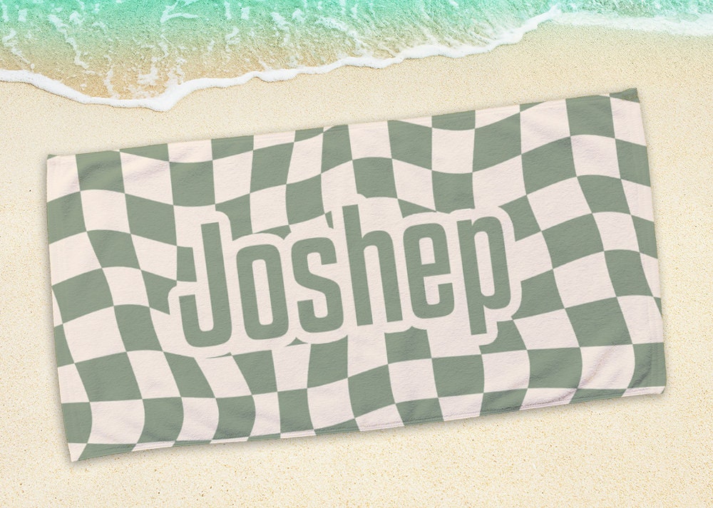 Personalized Vans CHECKER Pattern in Retro style Beach towel with Name, Custom beach towel gift, Birthday Anniversary Gift