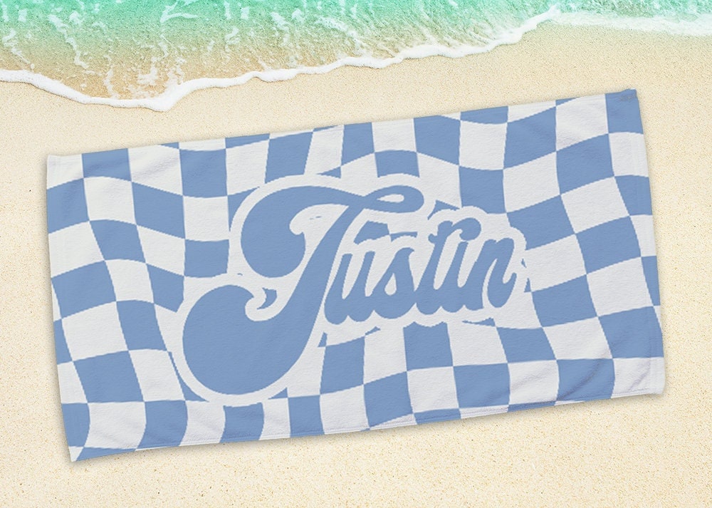 Personalized Vans CHECKER Pattern in Retro style Beach towel with Name, Custom beach towel gift, Birthday Anniversary Gift