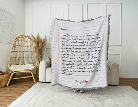 Love Letter Blanket: Personalized Gift for Mom, Woven Handwriting Custom Throw for Dad or Men, Mother’s Day, Grandparent, Cotton Anniversary