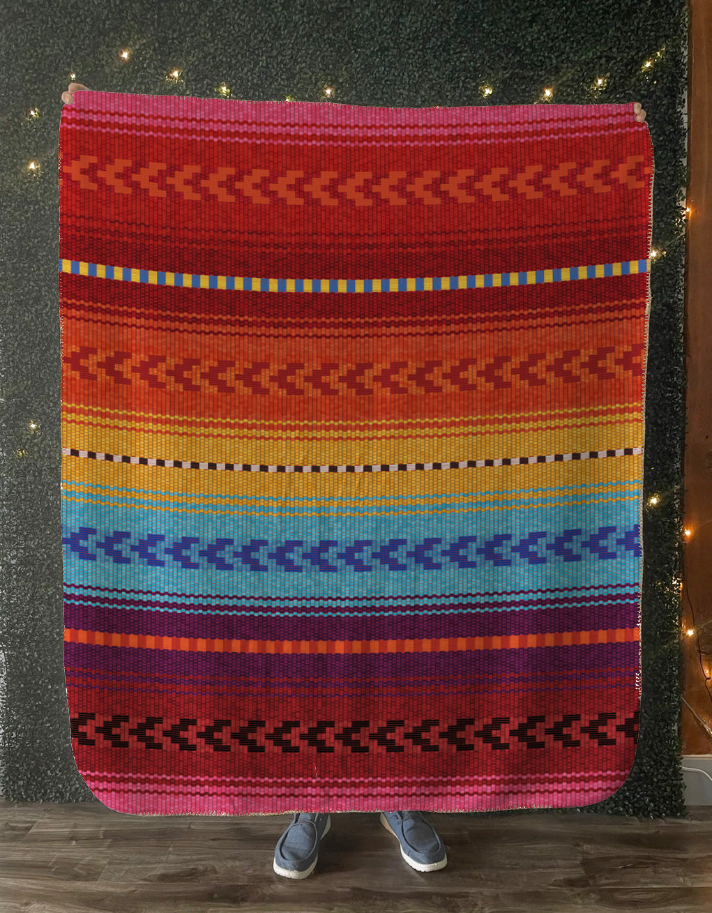 Blanket stripes. Background for Cinco de Mayo party decor or ethnic mexican fabric pattern with colorful stripes. Sherpa blanket