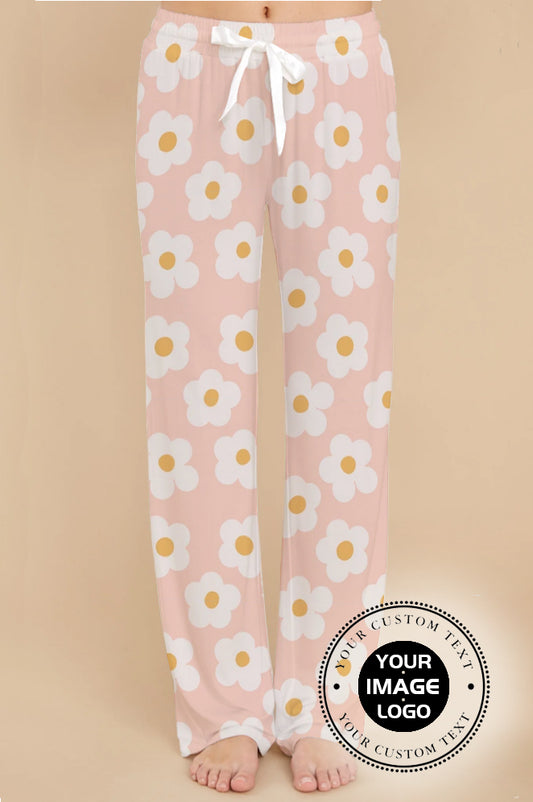 Naive floral boho pattern with white daisies on a peach background in doodle style. Сute contemporary minimalistic trendy boho background design Pajama pants