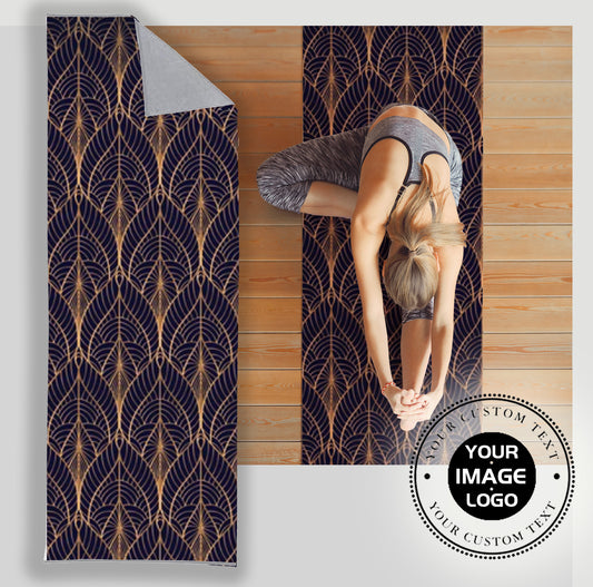 Peacock feathers floral royal pattern Gold black luxury background Yoga Mat Towel